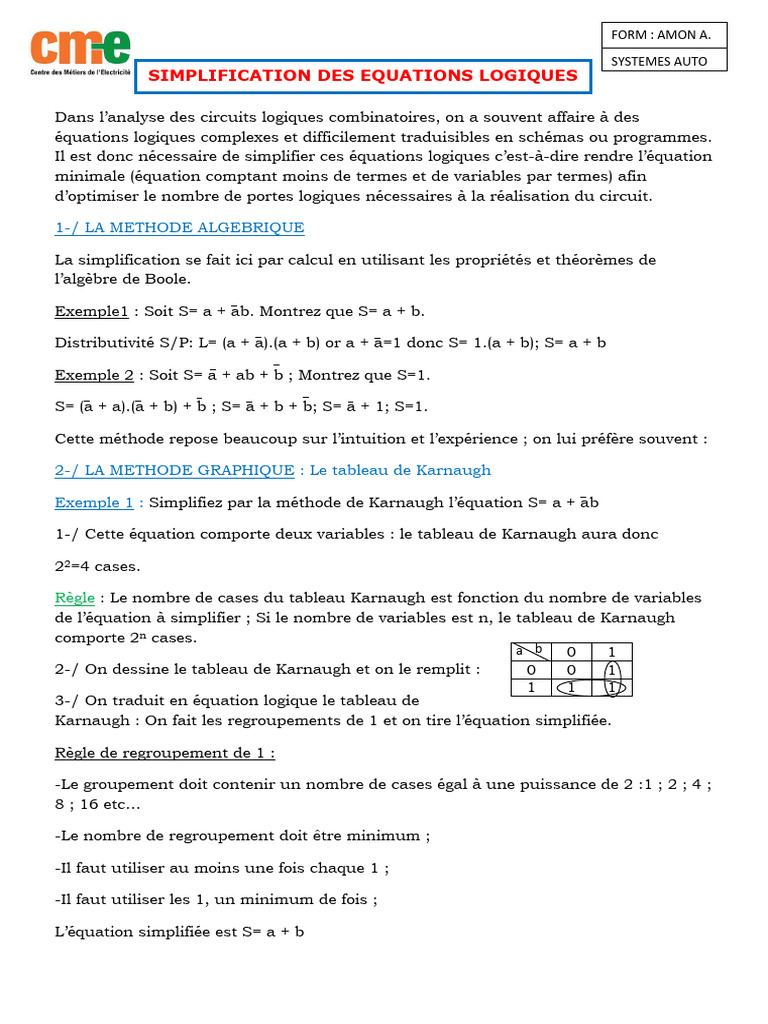 Simplification des fonctions logiques | PDF | Équations | Mathématiques ...