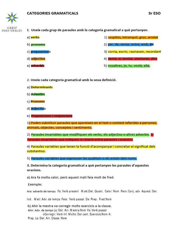 Categories Gramaticals 3r | PDF