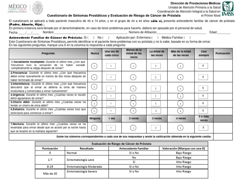 CHKT Cuestionario de Riesgo Para C-ncer de Pr-stata | PDF | Cancer de ...