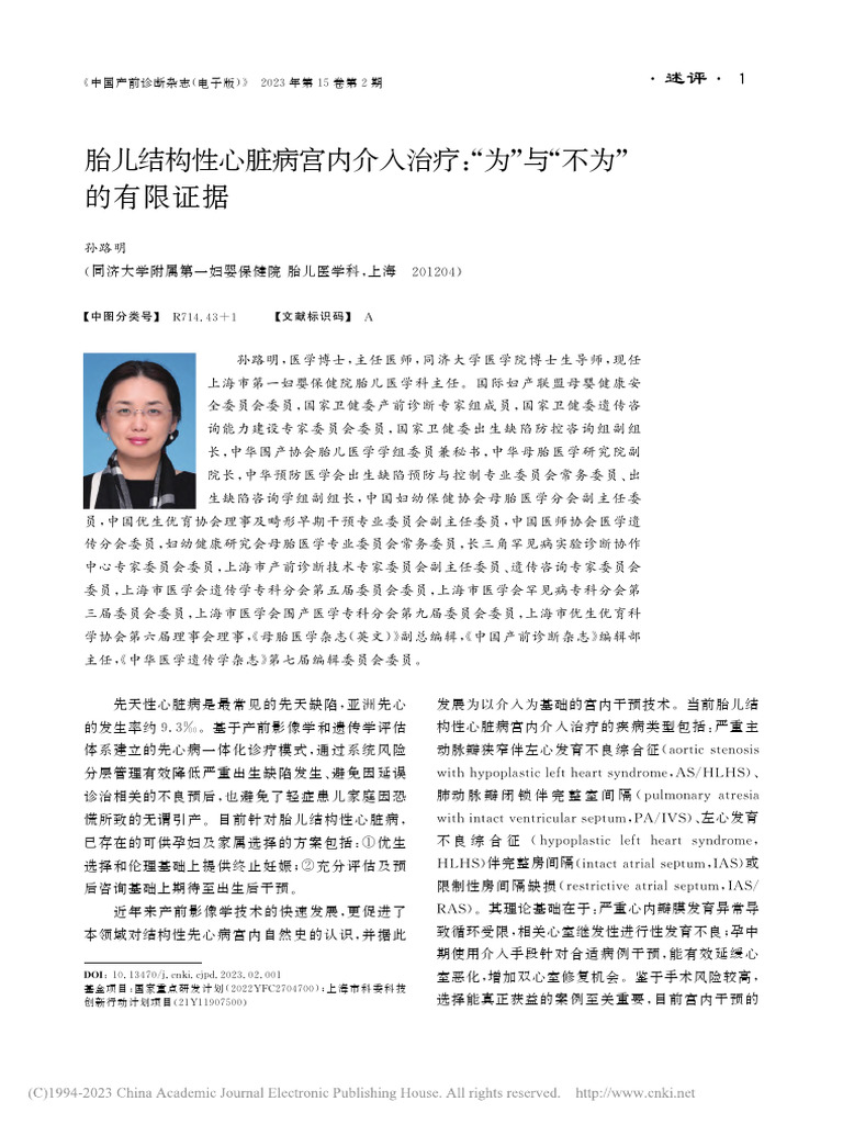 胎儿结构性心脏病宫内介入治... 