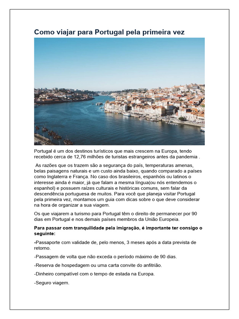 Como Viajar para Portugal Pela Primeira Vez Download grátis PDF Portugal Turismo