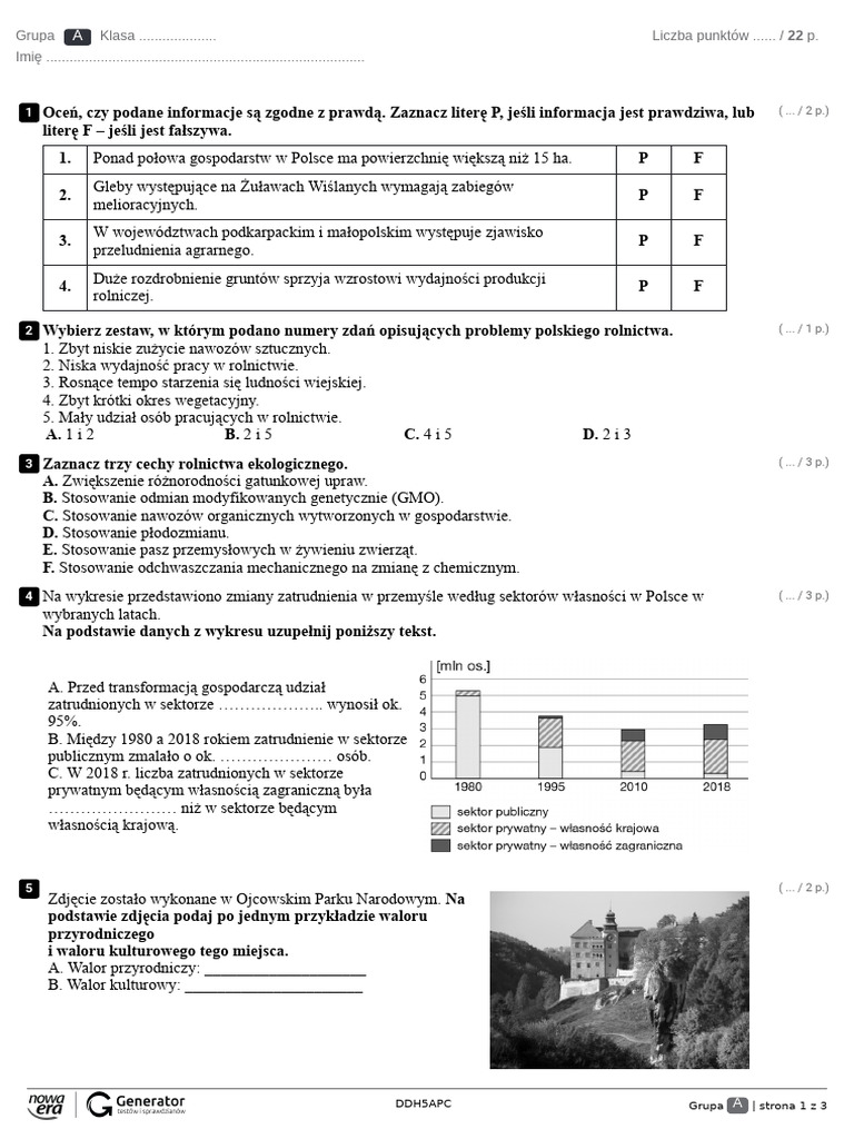 Test Rozdzia III Gospodarka Polski Test Z Widoczna Punktacja PDF
