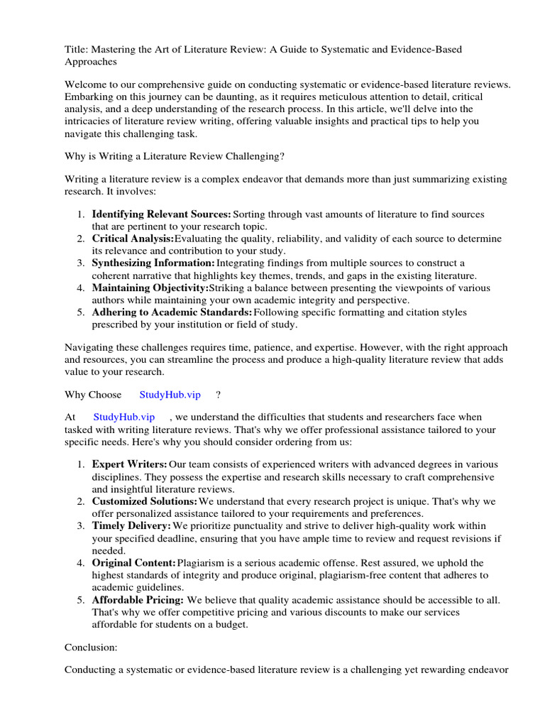 How To Conduct A Systematic or EvidenceBased Literature Review PDF