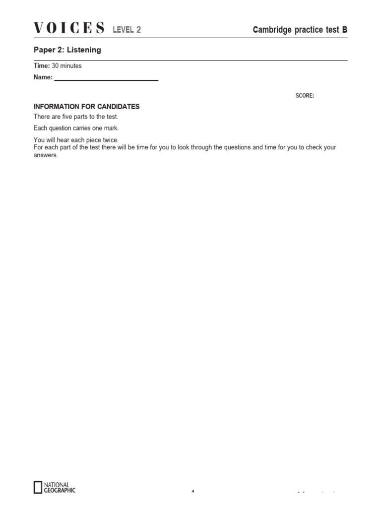 Cambridge Level 2 Listening Test B | PDF