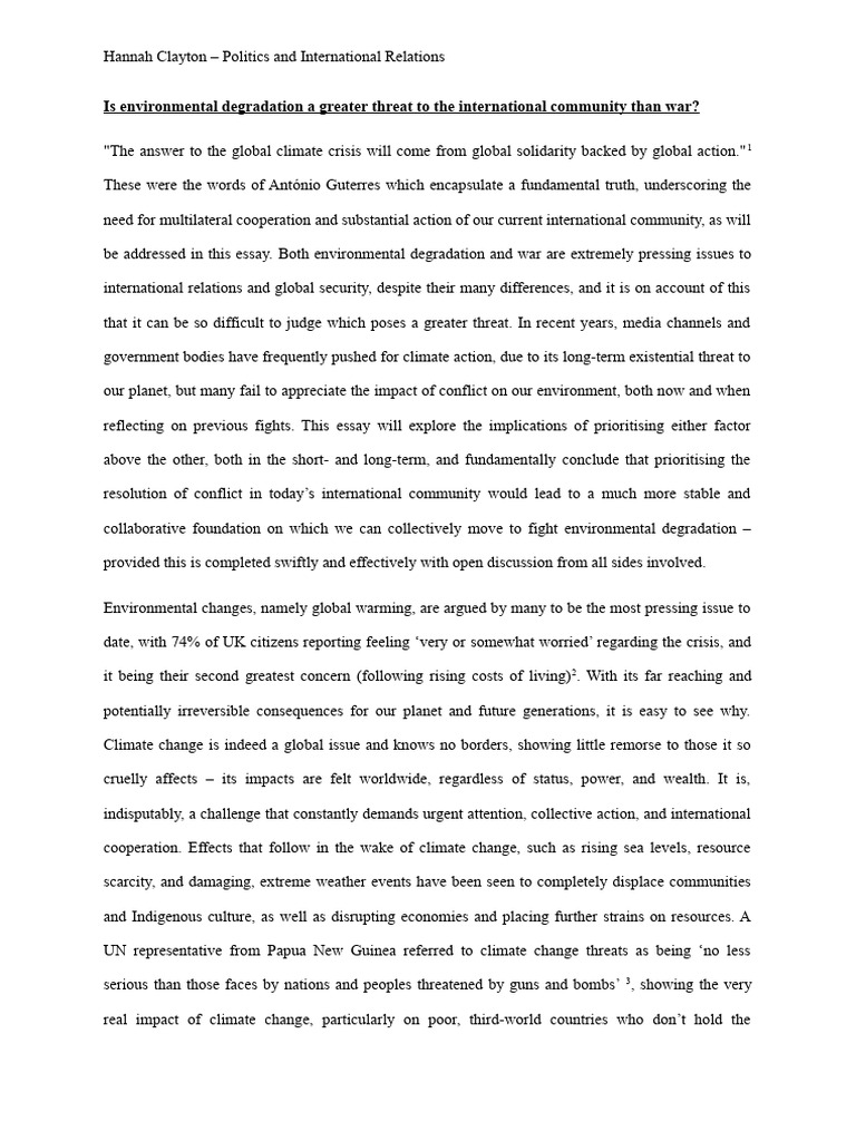Is Environmental Degradation A Greater Threat To The International