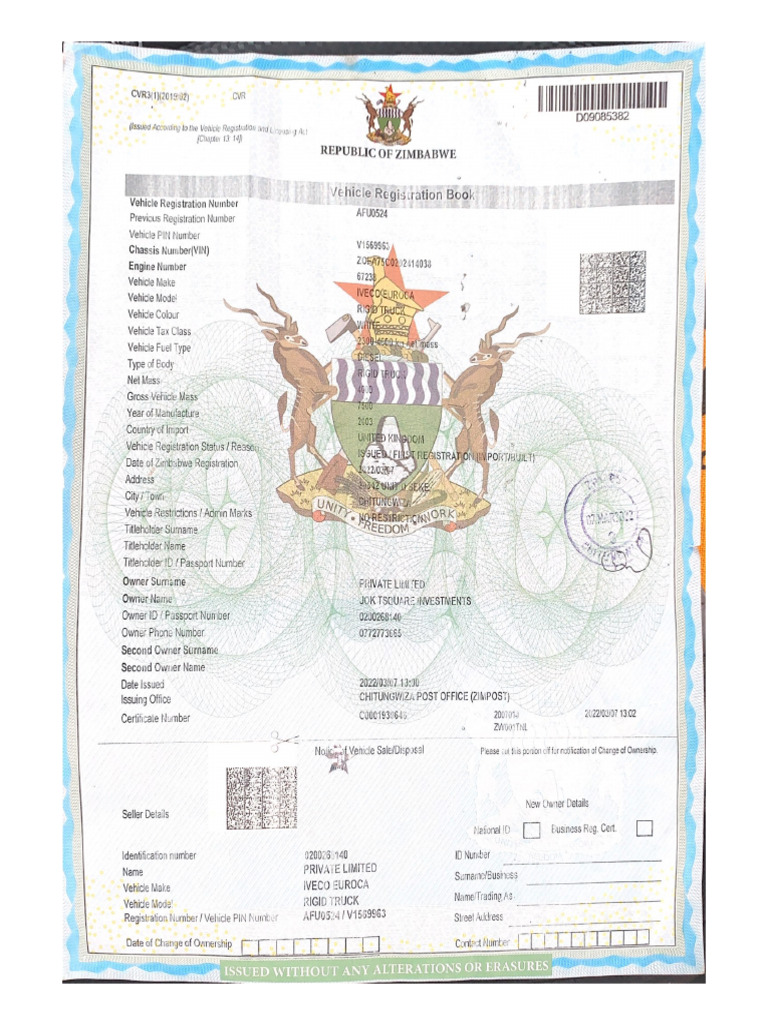 Vehicle Registration Book | PDF