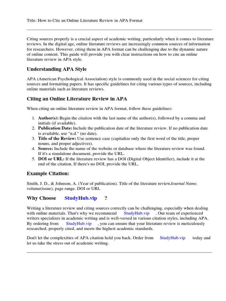 How To Cite An Online Literature Review Apa PDF Apa Style Citation