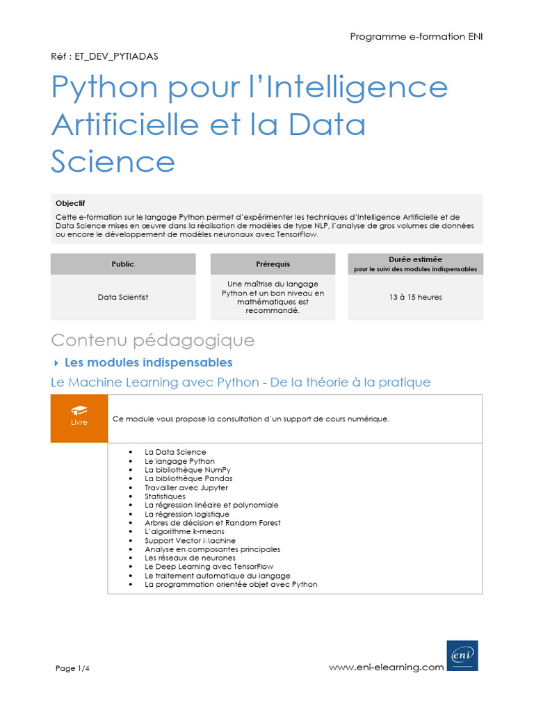 Python pour IA et Data Science | PDF | Science des données | Python ...