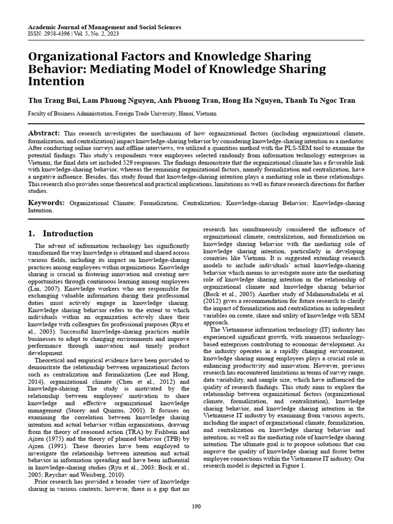 Organizational Factors and Knowledge Sharing Behav | PDF | Effect Size ...