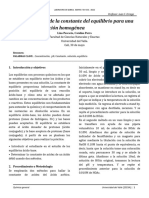 Determinación de La Constante Del Equilibrio para Una Reacción Homogénea