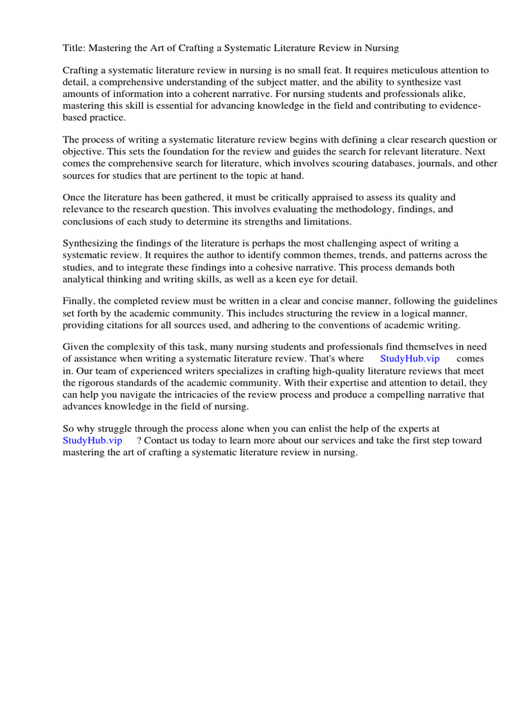 How To Write A Systematic Literature Review in Nursing Download Free