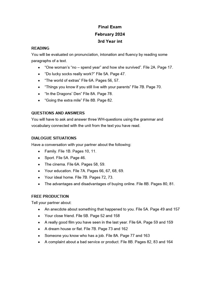 2024 Final Exam Reading & Speaking Guide | PDF