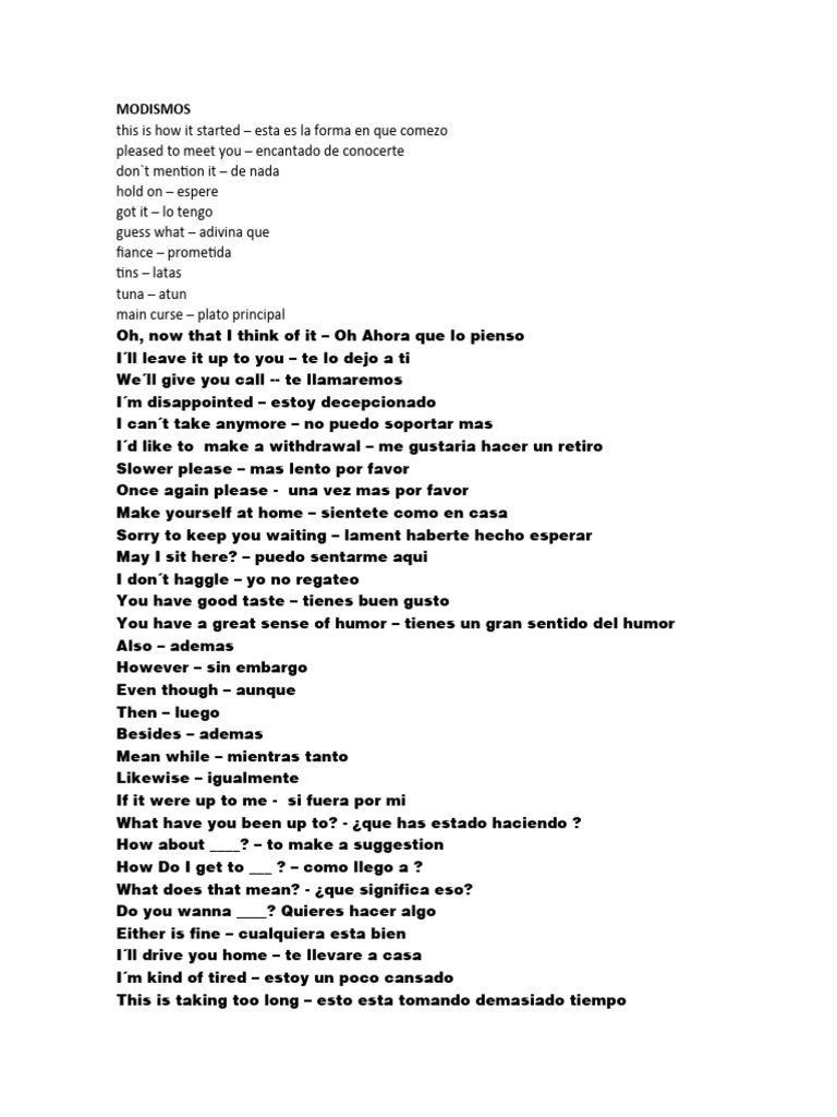 MODISMOS | PDF | Cocina, comidas y vino | Relaciones personales ...