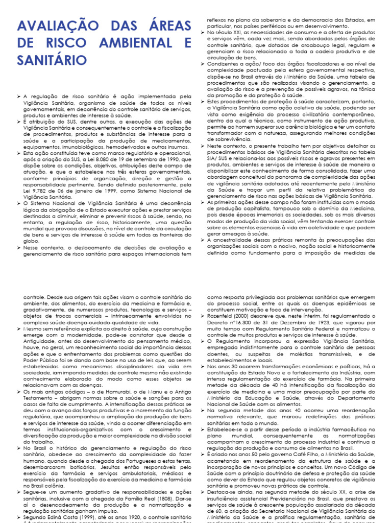 Avaliação de Risco Sanitário e Ambiental | PDF | Farmacêutico | Sociologia
