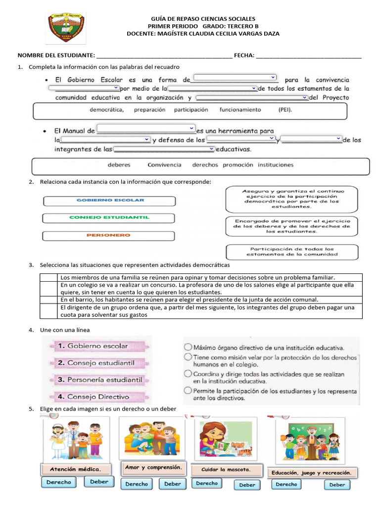 Guía de Repaso Ciencias Sociales 3er Grado | PDF
