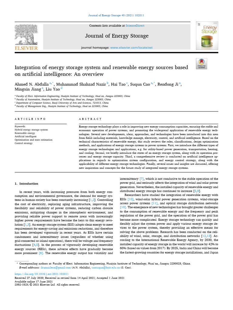 Fardapaper Integration of Energy Storage System and Renewable Energy ...