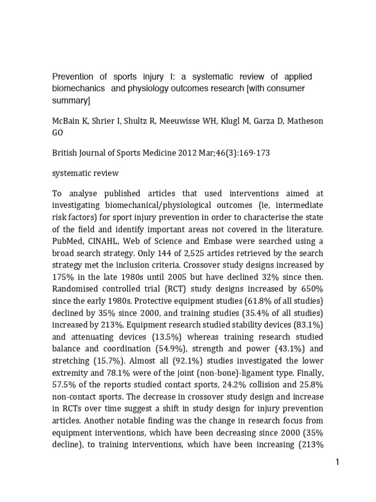 Prevention of Sport Injury I | PDF | Randomized Controlled Trial ...