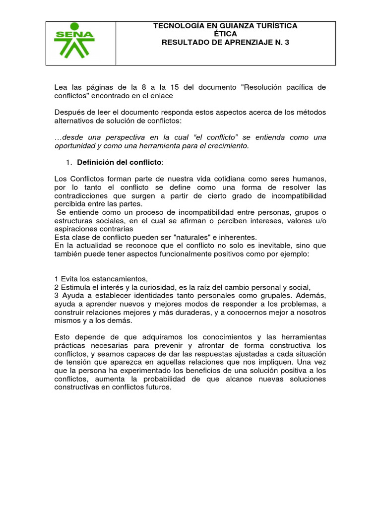 Actividad Ra3 Resolucion de Conflictos | PDF | Conflicto (proceso ...