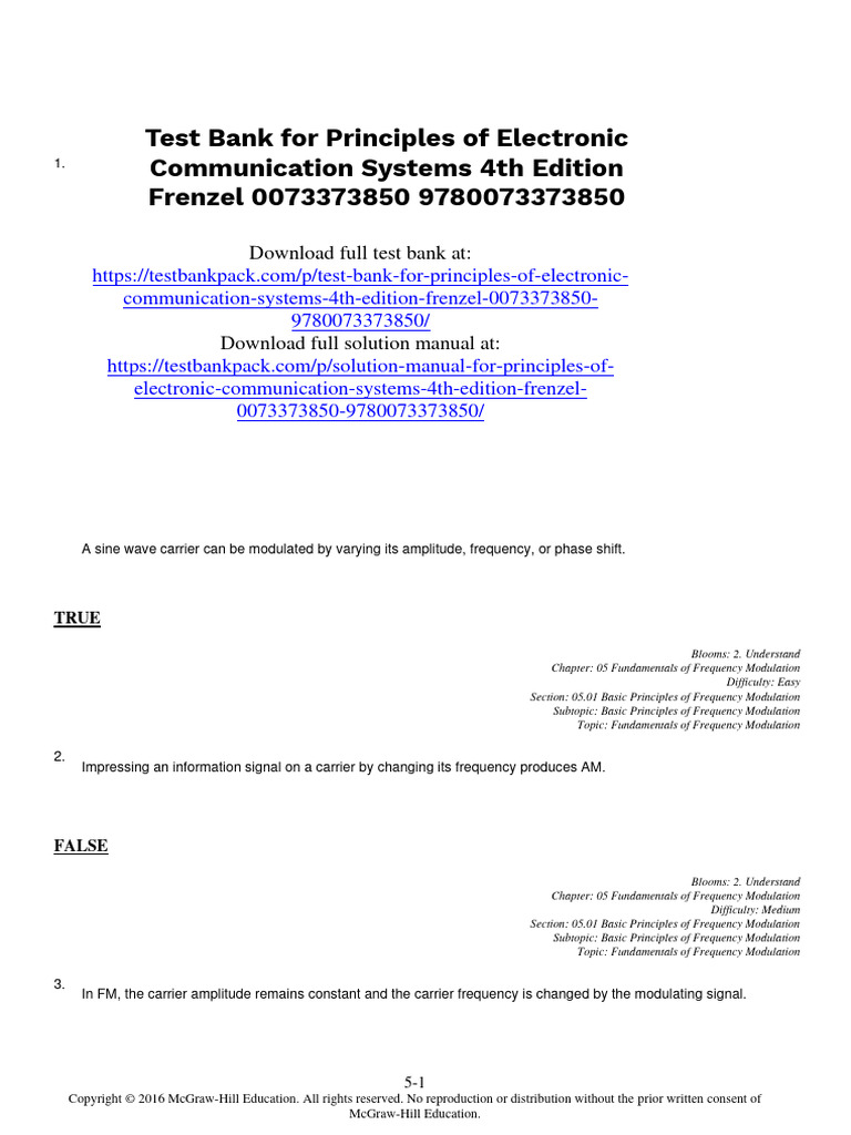 Principles of Electronic Communication Systems 4Th Edition Frenzel Test