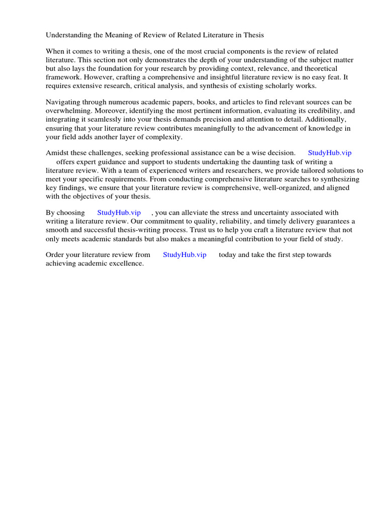 Meaning Of Review Of Related Literature Pdf