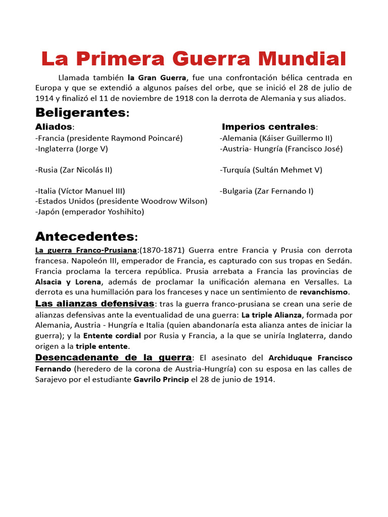 Causas y Desarrollo de la Primera Guerra Mundial | PDF | Política ...