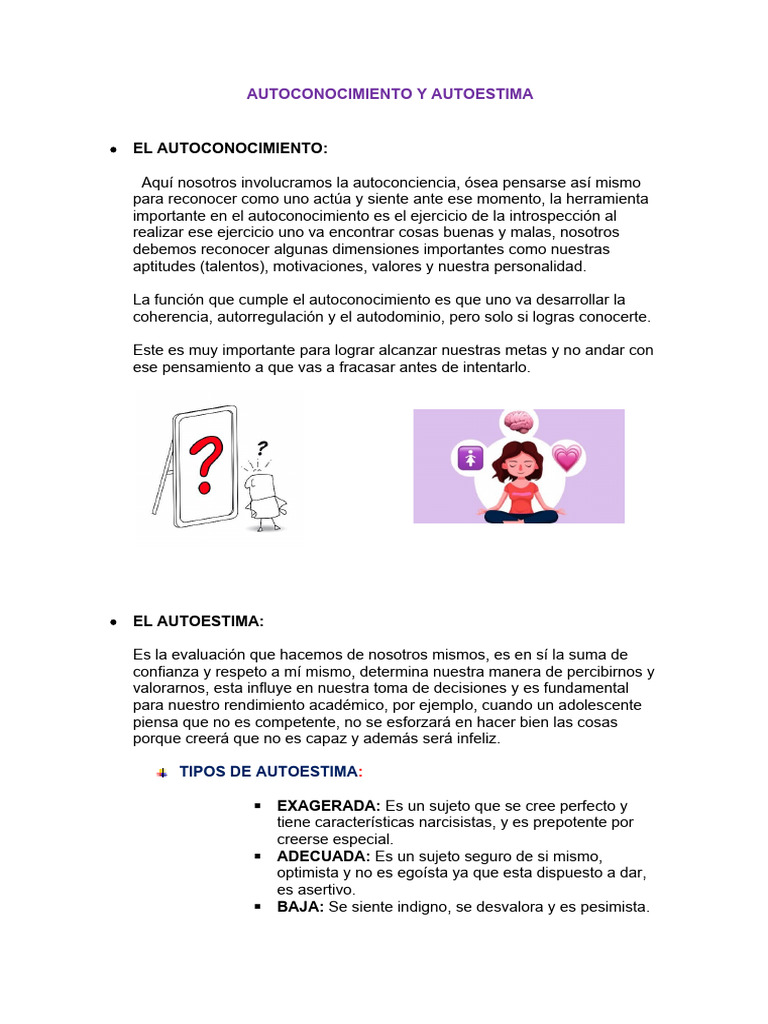 Autoconocimiento y Autoestima: Claves Esenciales | PDF | Autoestima ...