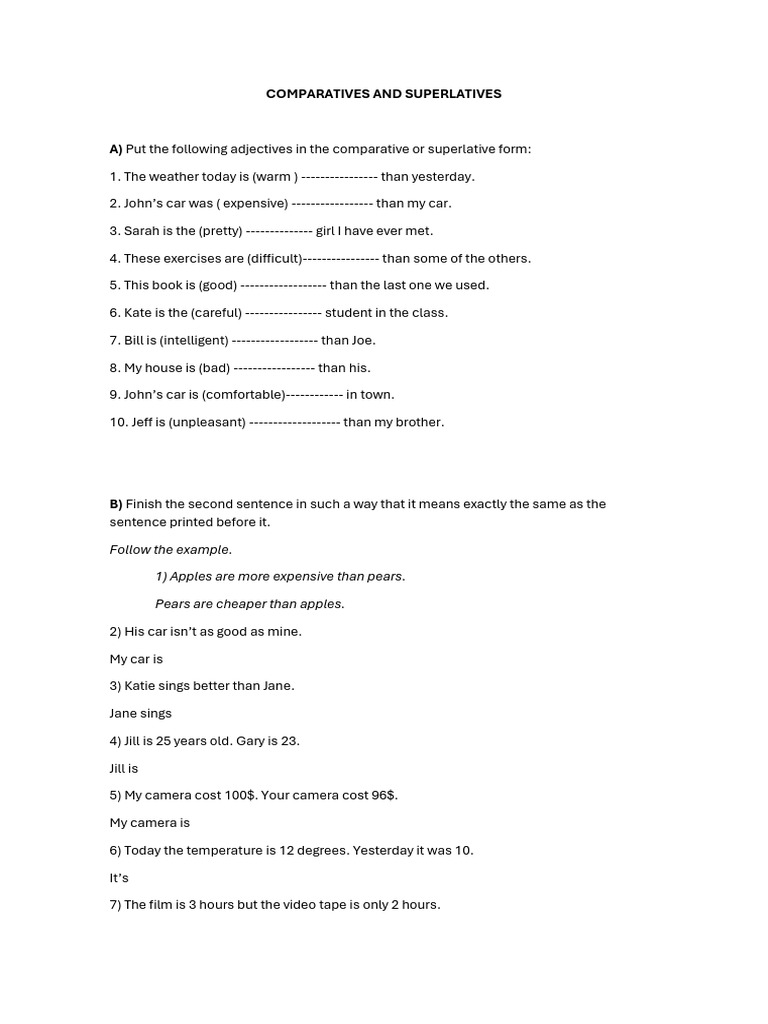 Comparatives and Superlatives | PDF | Home & Garden