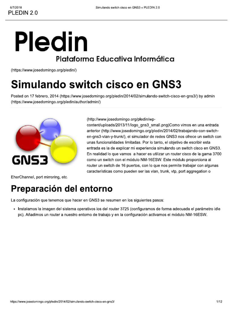 Simulando Switch Cisco en GNS3 | PDF