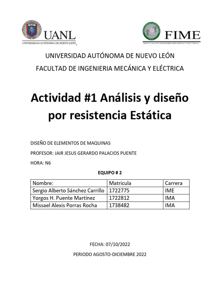 Análisis y Diseño de Resistencia Estática | PDF