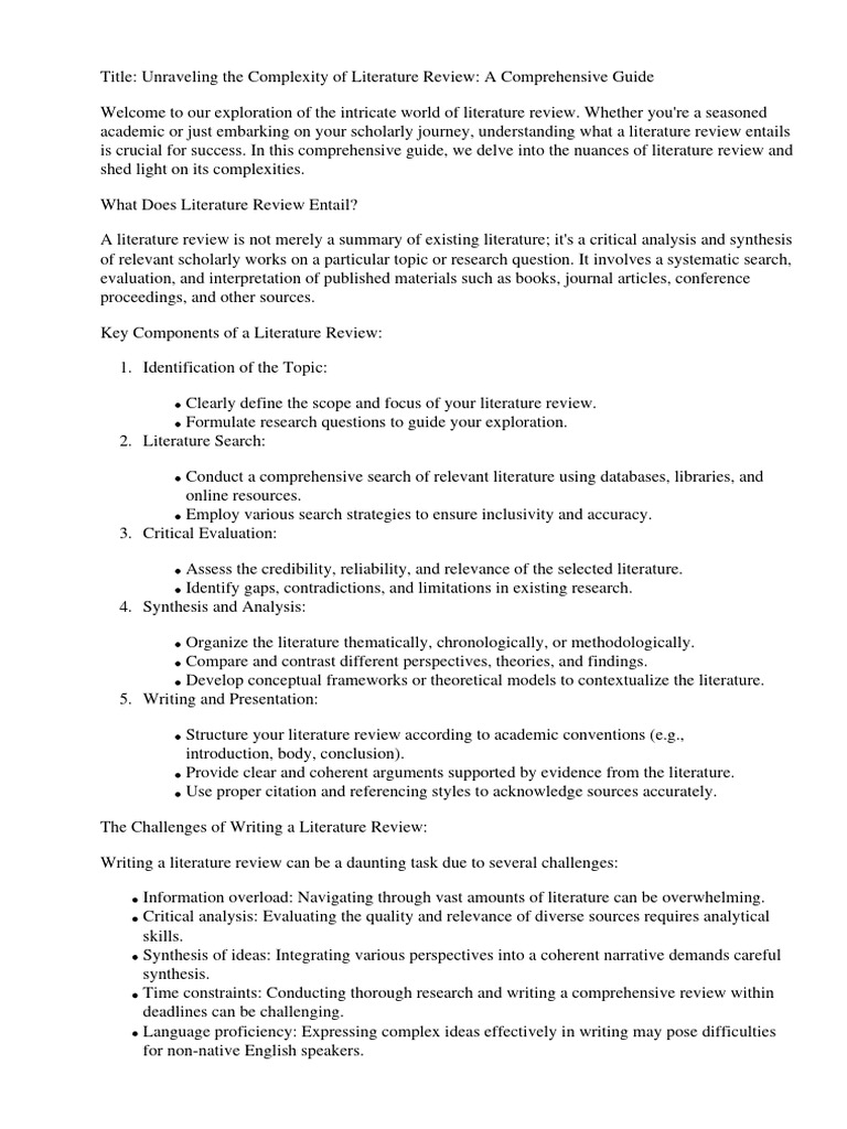 What Does Literature Review Mean In Project Writing