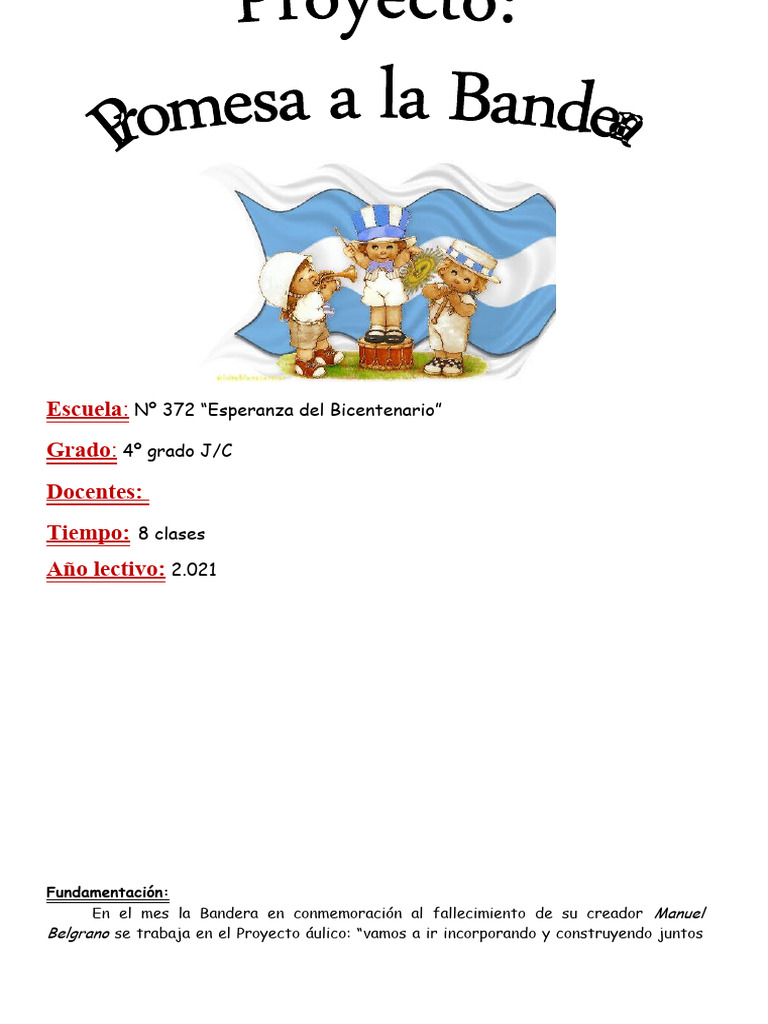 Proyecto de Promesa de Lealtad A La Bandera Argentina 2016 | PDF | Los ...