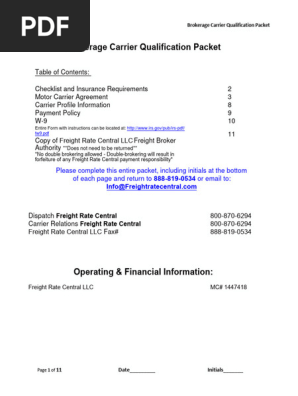 Freight Rate Central Carrier Packet 2023