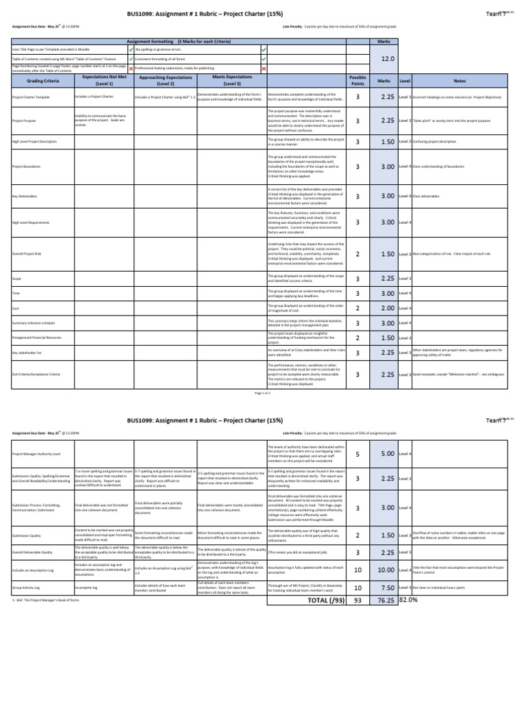 BUS1099 Project Charter Assignment Rubric | PDF | Risk | Project Management