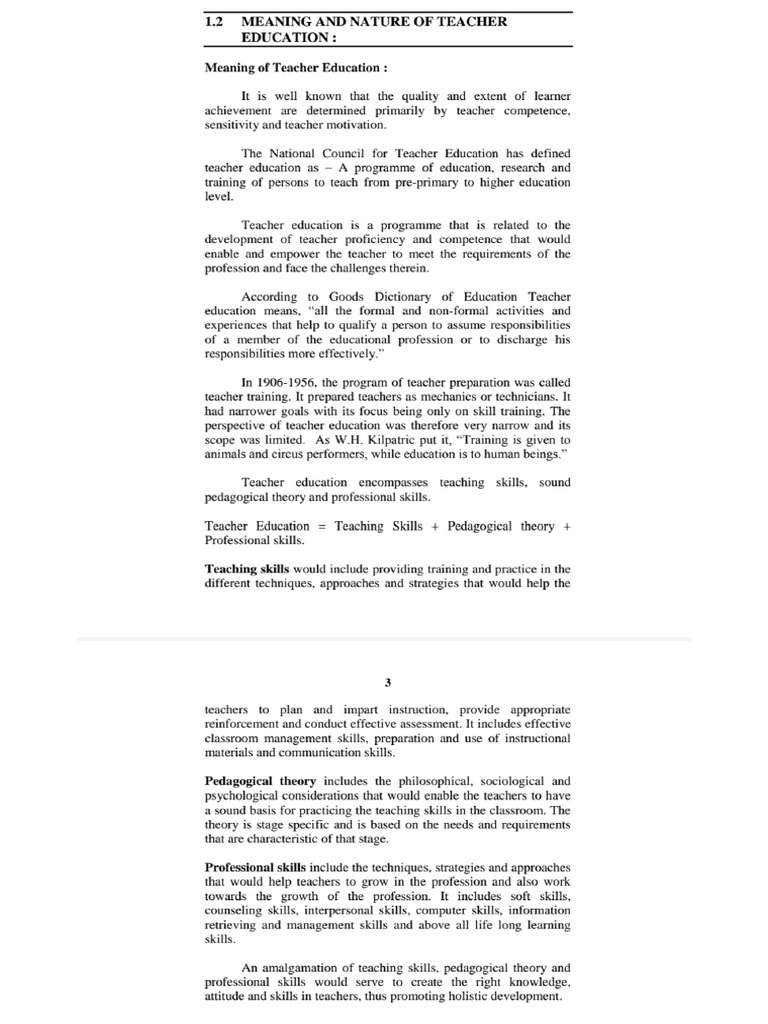 Meaning, Nature, Need and Scope of Teacher Education | PDF