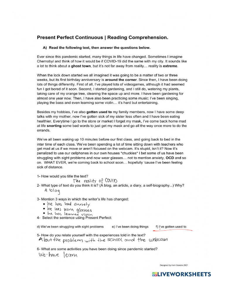 Presentperfectcontinuousreading | PDF