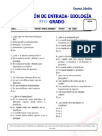 Evaluacion de Entrada Biología 5to Prim