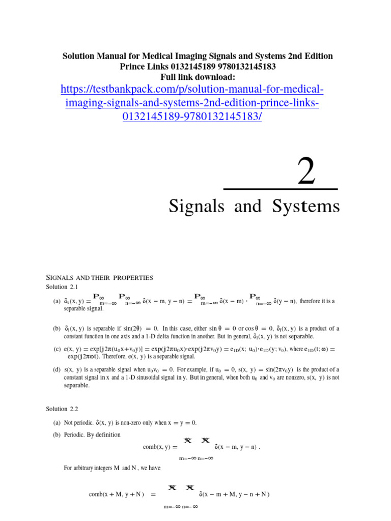 Solution Manual For Medical Imaging Signals and Systems 2Nd Edition