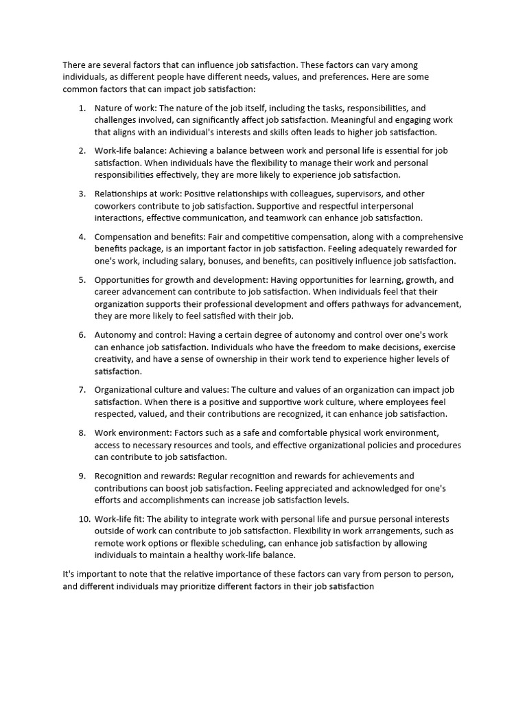 Factors Influencing Job Satisfaction | PDF | Job Satisfaction ...