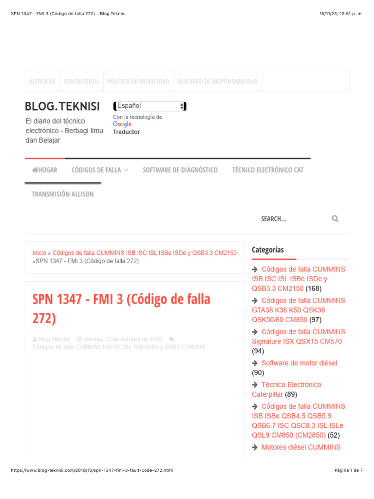 Código de falla SPN 1347 FMI 3 | PDF | Ingenieria Eléctrica | Electricidad