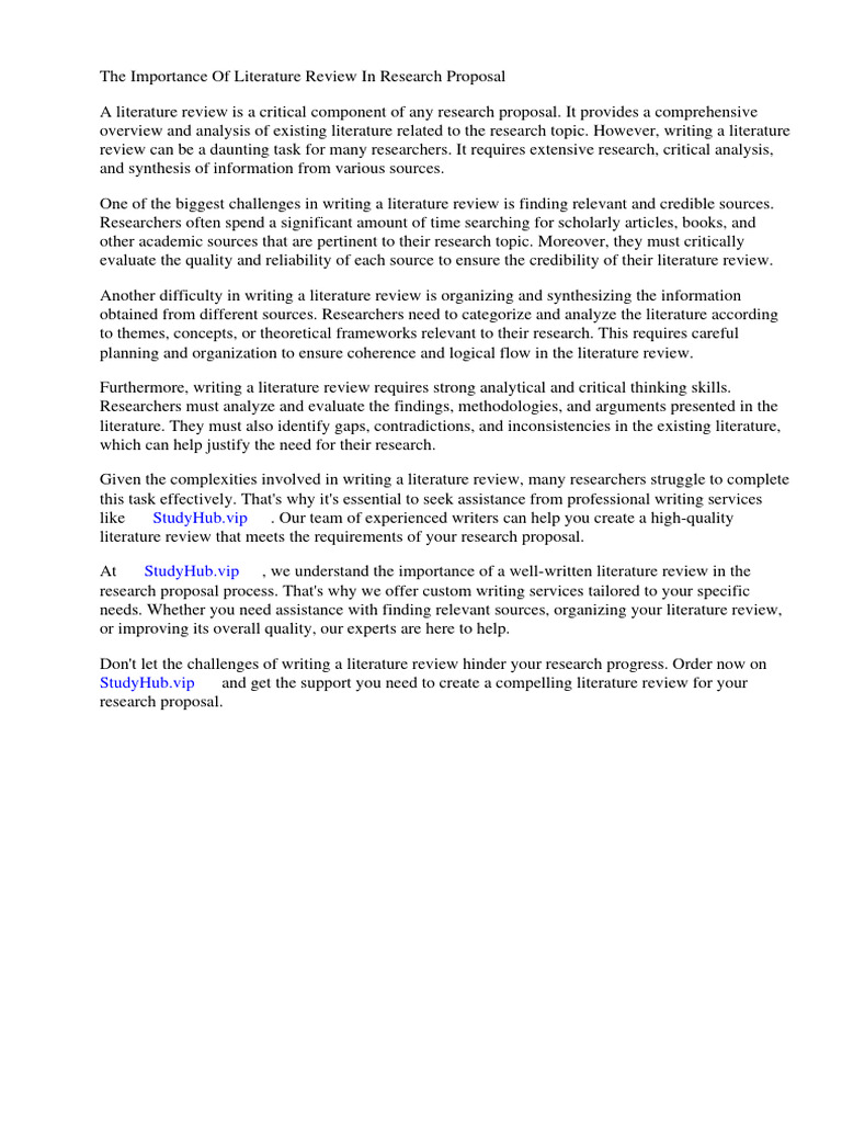 Importance Of Literature Review In Research Proposal Pdf