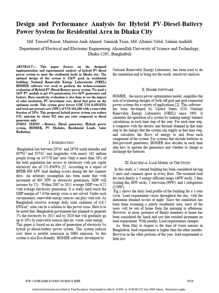 Hybrid PV-Diesel-Battery System Analysis | PDF | Photovoltaics | Solar ...
