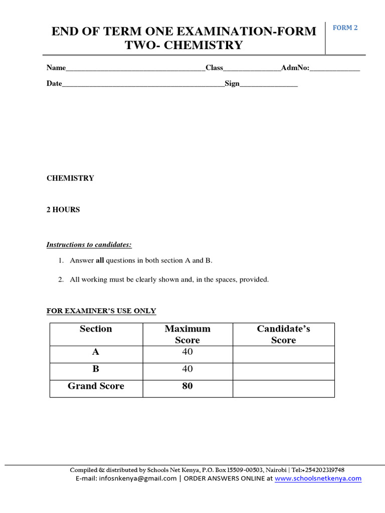 Form 2 Chemistry End of Term Exam | PDF | Ionic Bonding | Ion