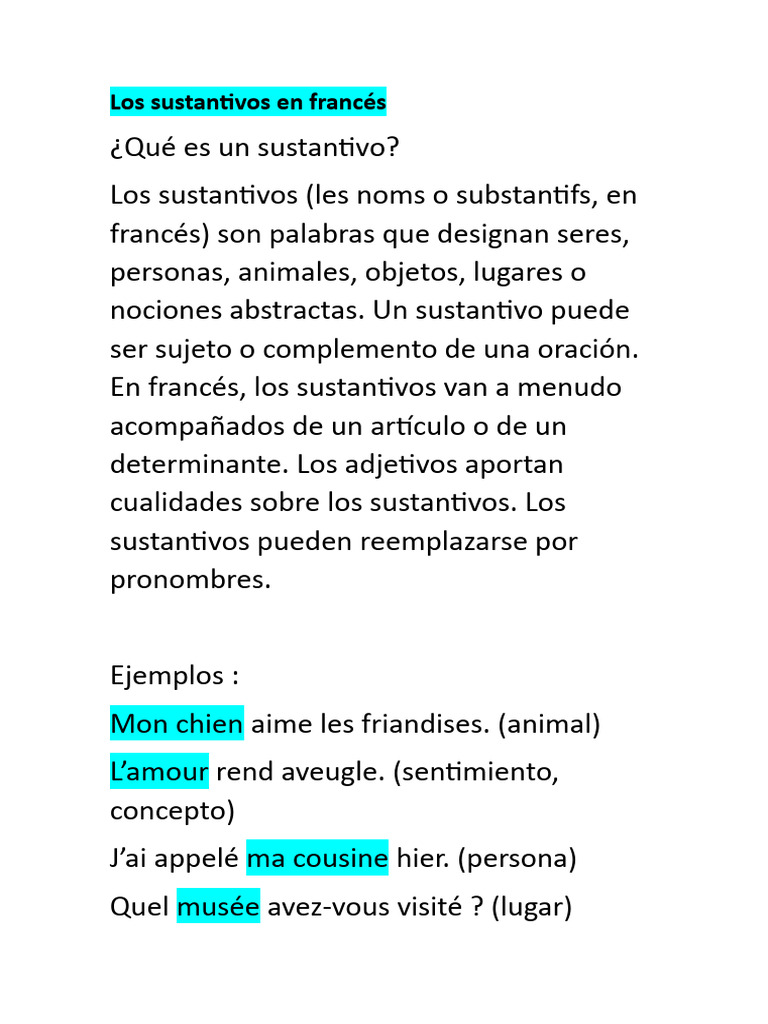 Sustantivos En Francés Lista | Los sustantivos del idioma del francés ...