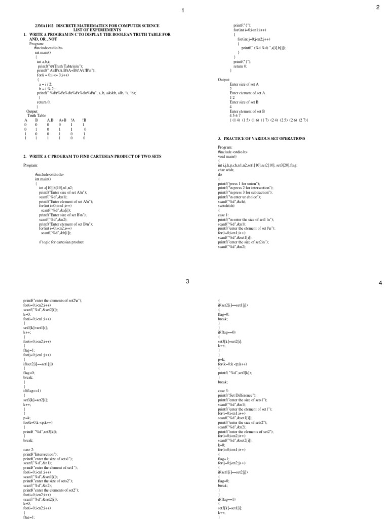 _DM_LAB_programs[1] | PDF | Computer Science | Applied Mathematics