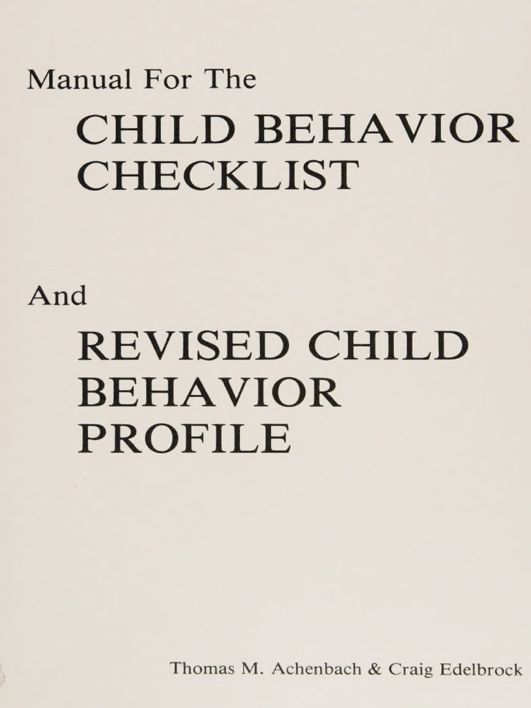 Manual For The Child Behavior Checklist and Revised Child Achenbach