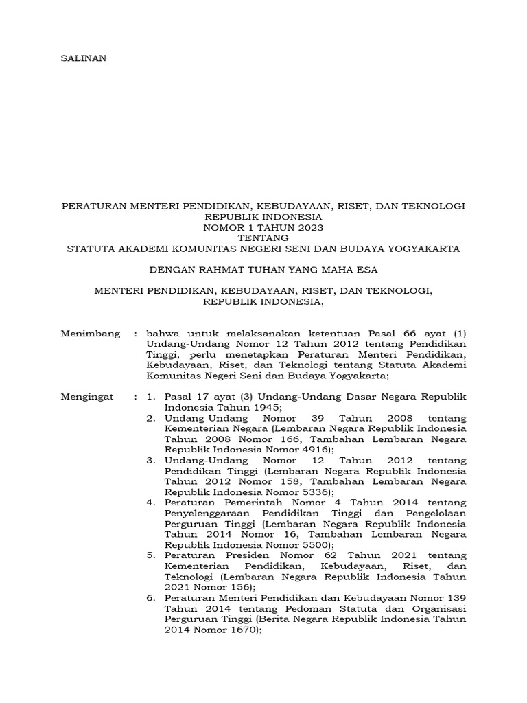 Statuta AKN Seni dan Budaya Yogyakarta | PDF
