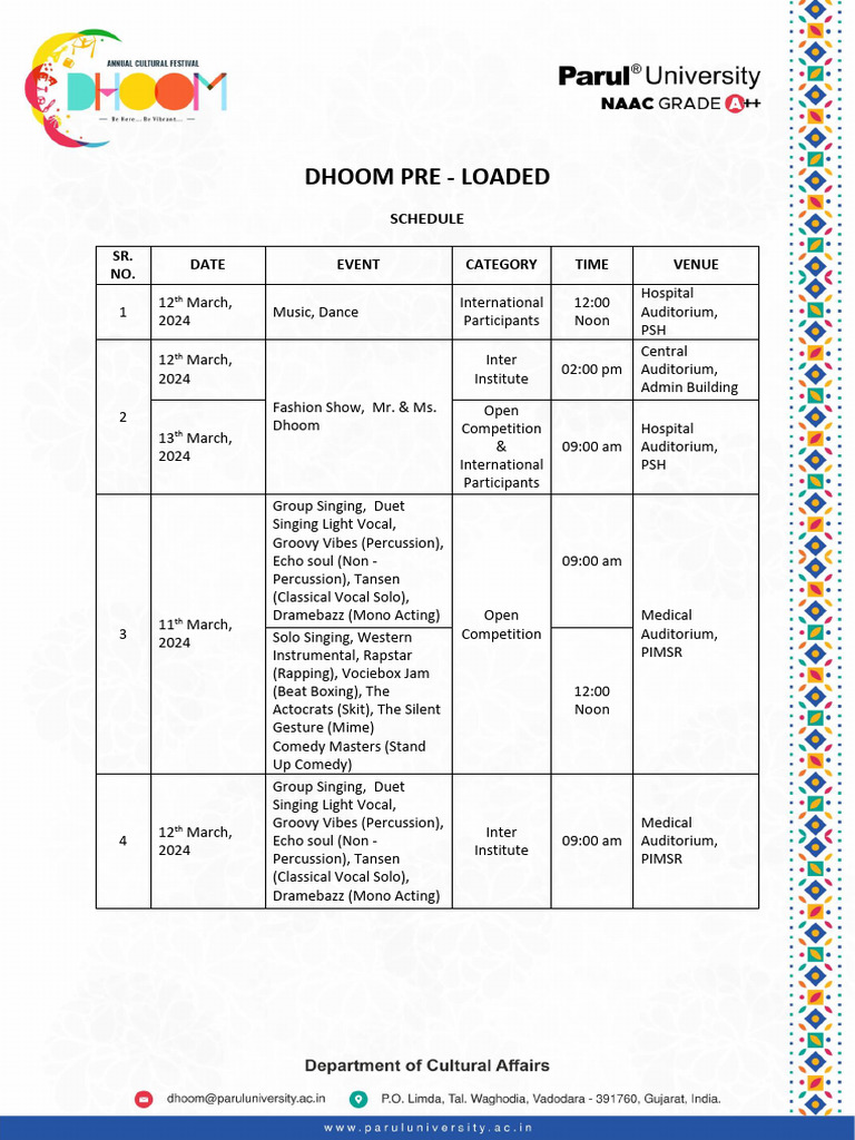 Dhoom Pre Loaded Schedule Download Free PDF Performing Arts
