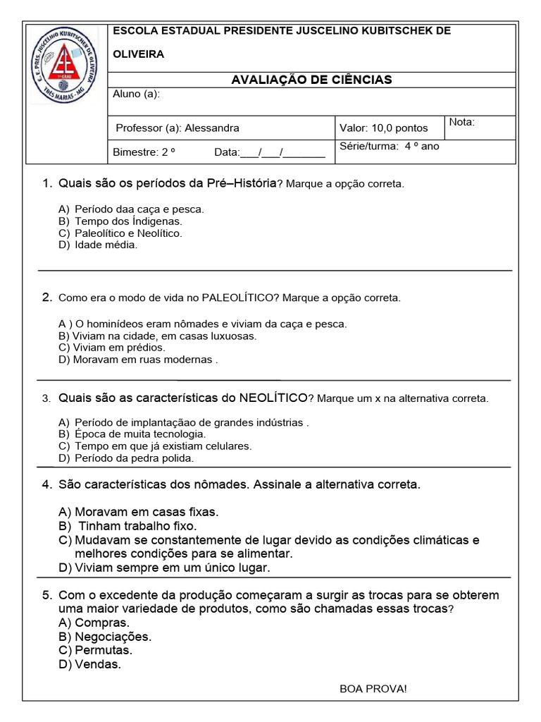 AVALIAÇÃO CIÊNCIAS Segundo Bimestre 4 Ano | PDF