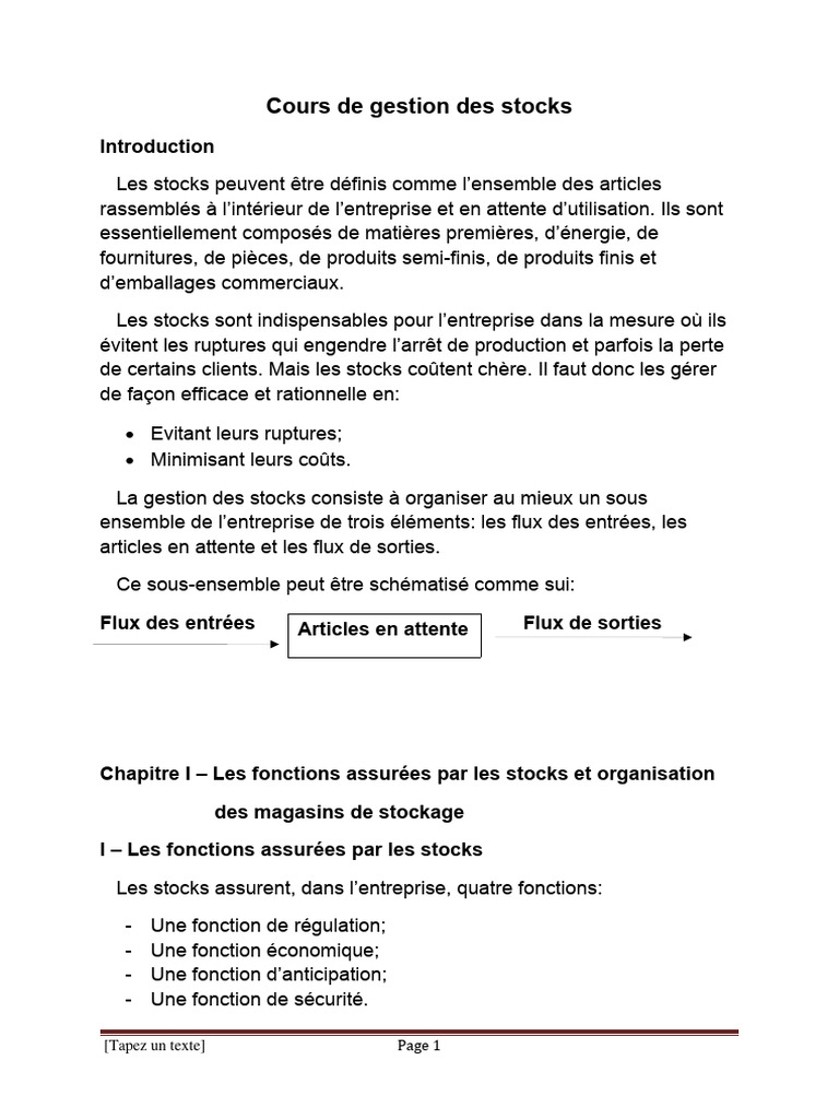 Cours sur la gestion des stocks | PDF | Inventaire | Business