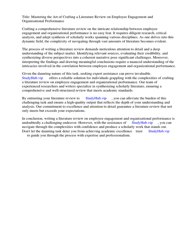Literature Review On Employee Engagement and Organisational Performance ...